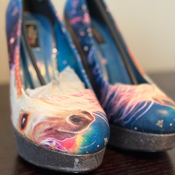 ! NWT - Iron Fist Unicornopia Glitter Closed Toe Platform Heels ! - Picture 2 of 8